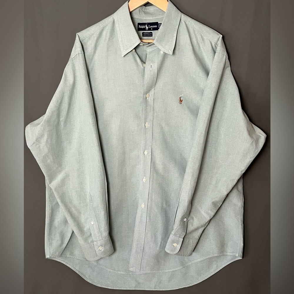 Ralph Lauren Men's 17-35 YARMOUTH Light Blue Dress Shirt Beige Pony
